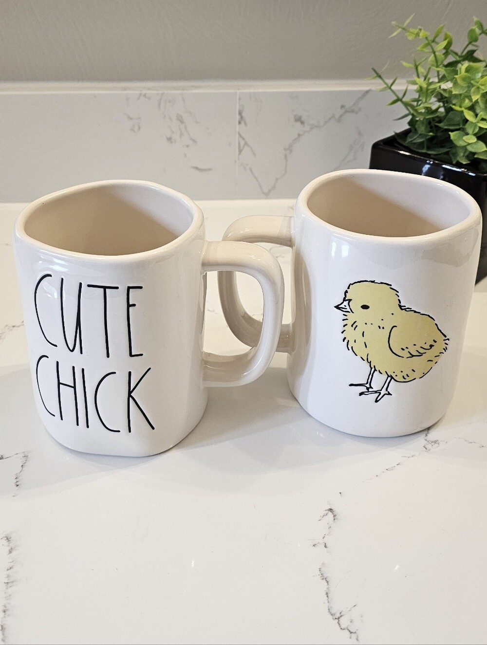 Rae Dunn Cute Chick Yellow Ceramic Mug Set
